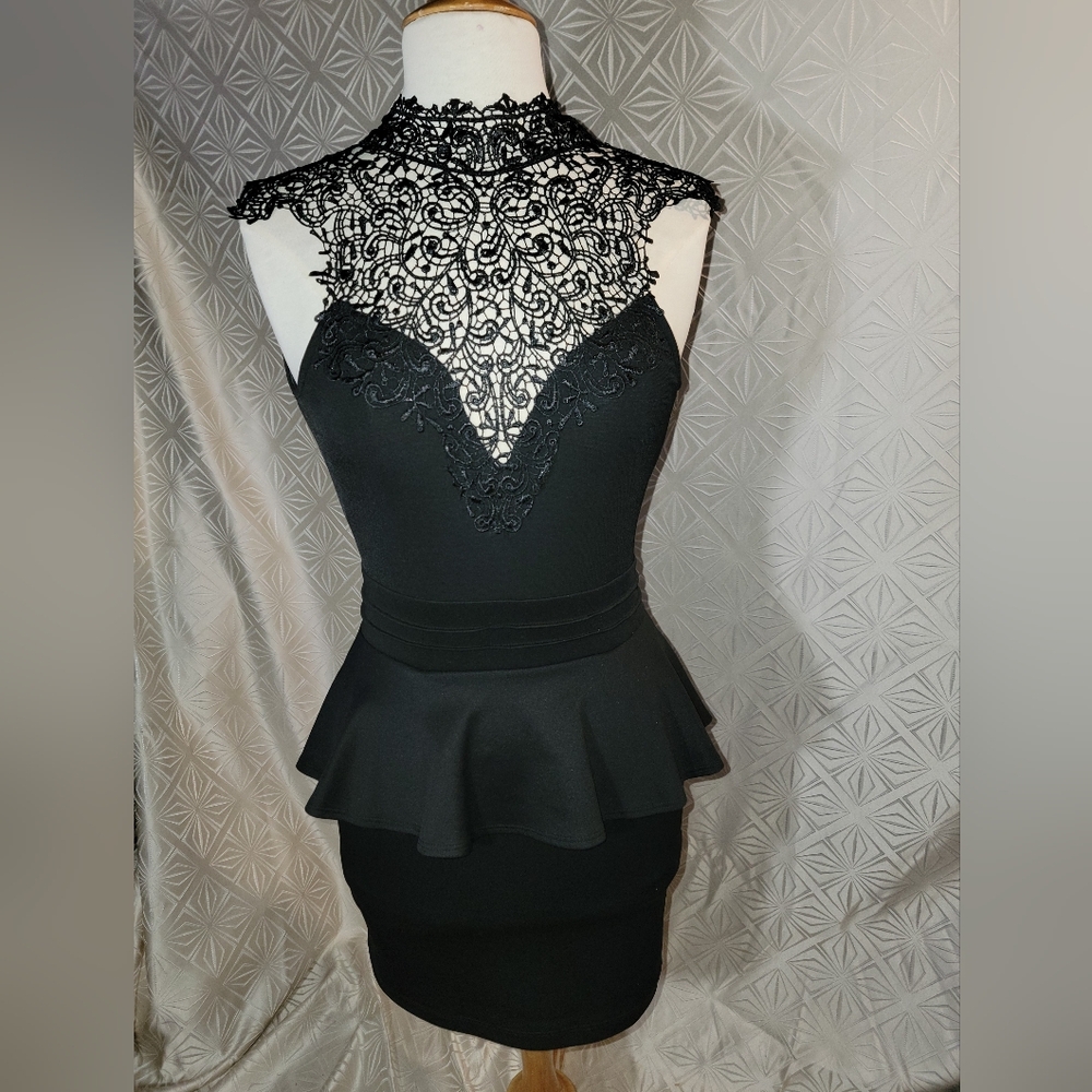 Lace peplum cocktail dress
